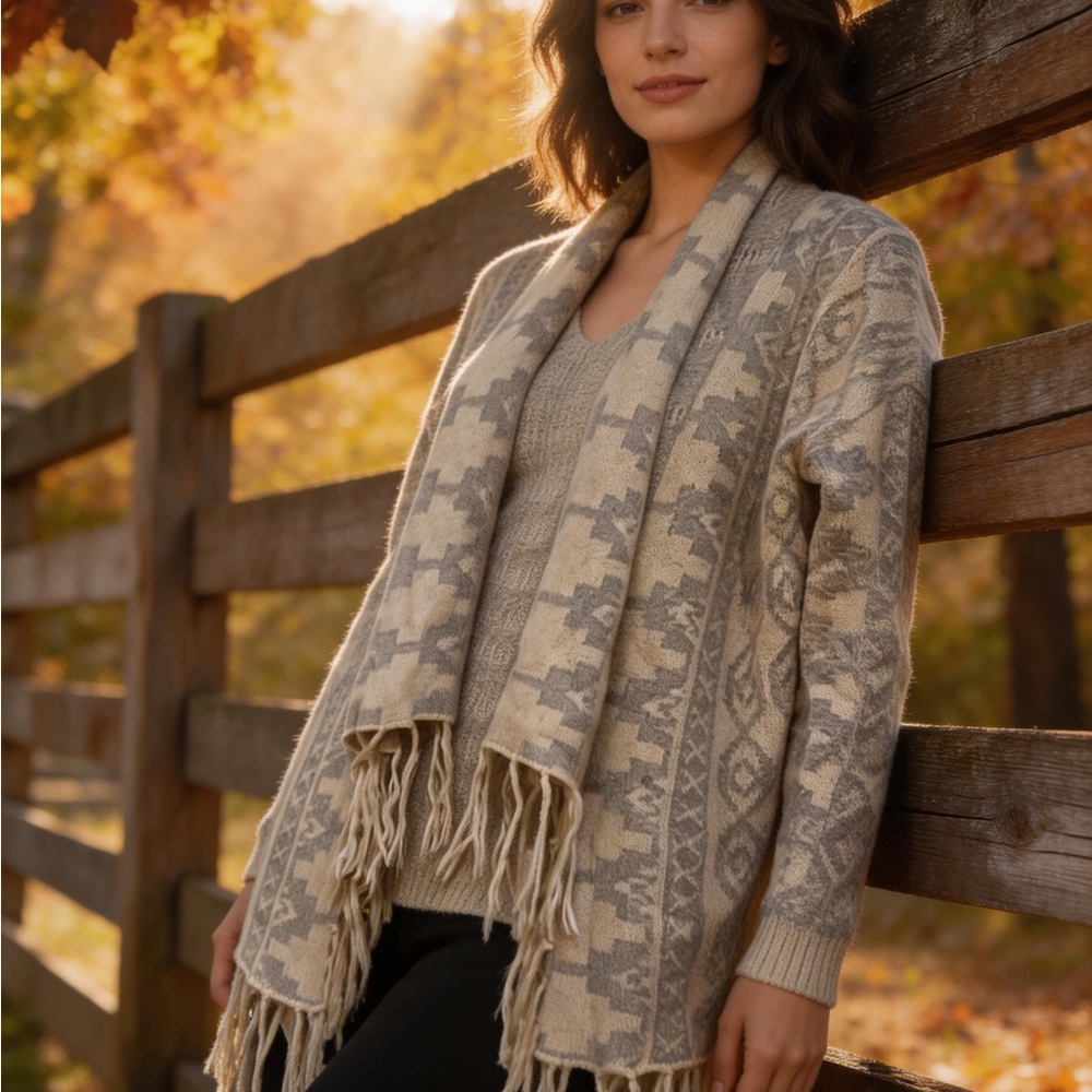 Caslon Beige and Gray Knit Cardigan